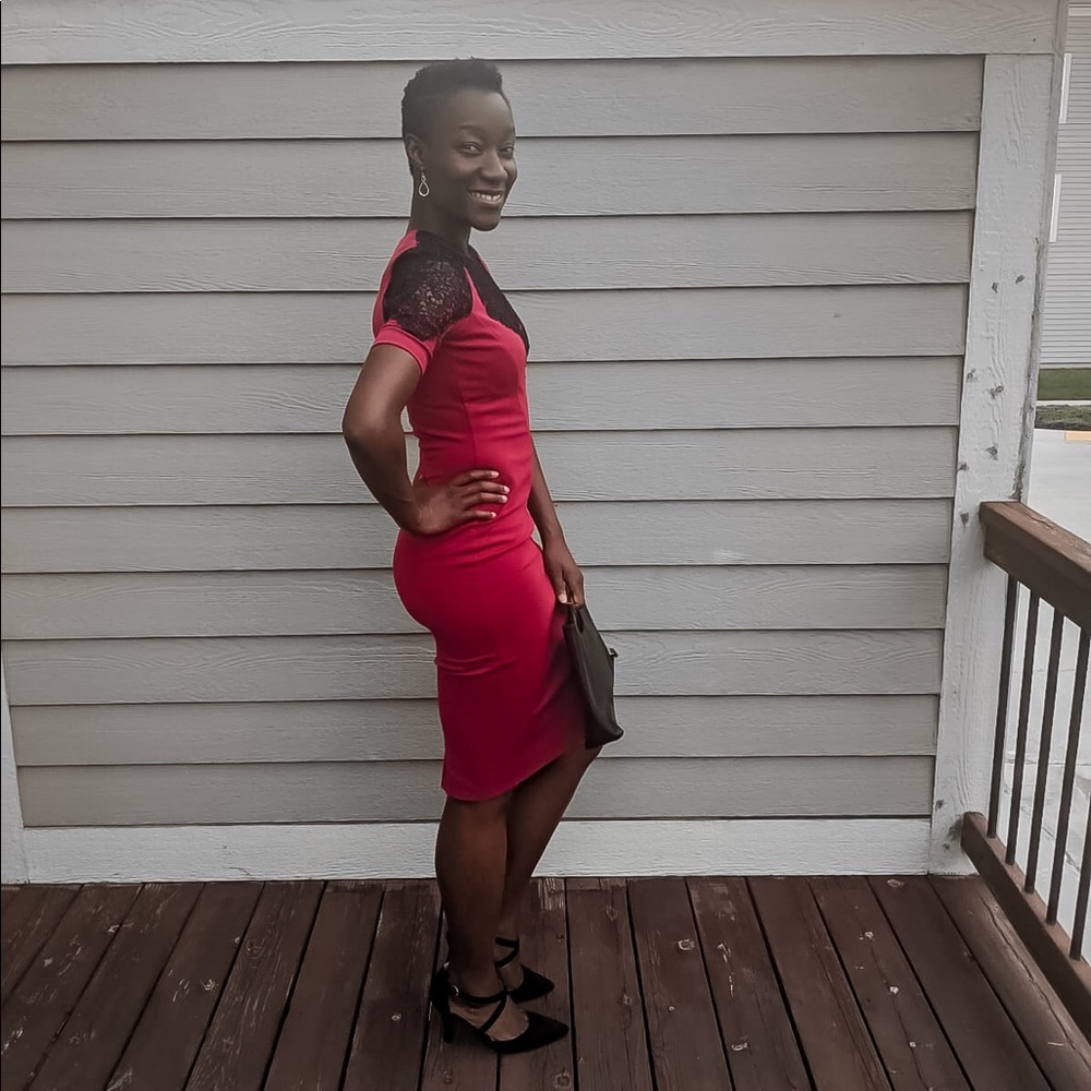 Ruby red midi dress- UK 10 fits like 2-4
